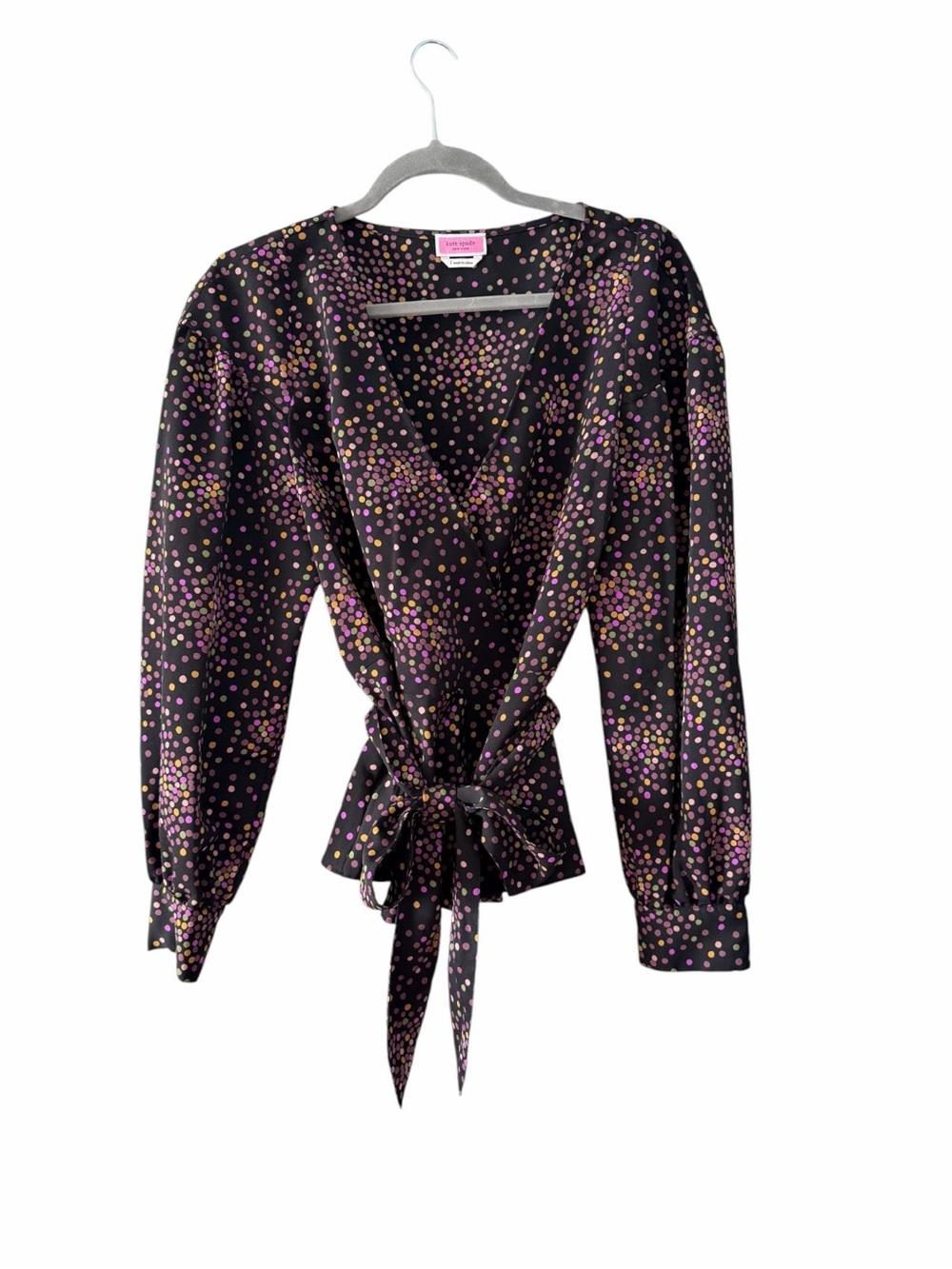 Kate Spade Confetti Dot Wrap Peplum Blouse | Size Large | EUC